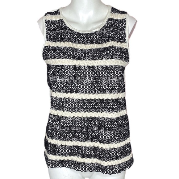 Lucky Brand Top Macrame Lace Striped Tank M - Picture 2 of 6